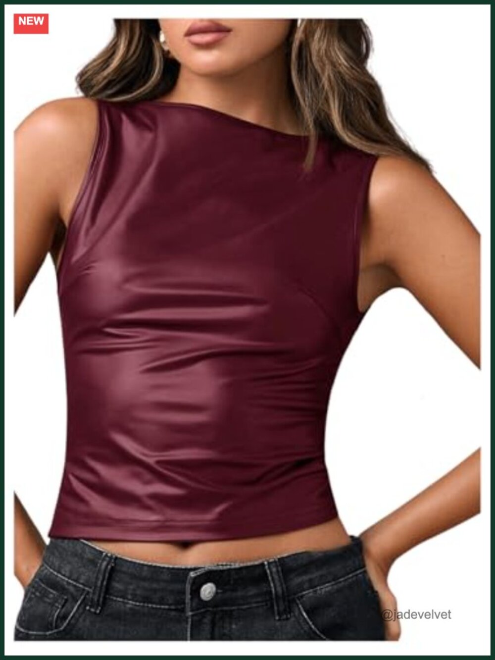 Faux Leather Tank Top Sleeveless Crew Neck Slim Fit Going Out Tops